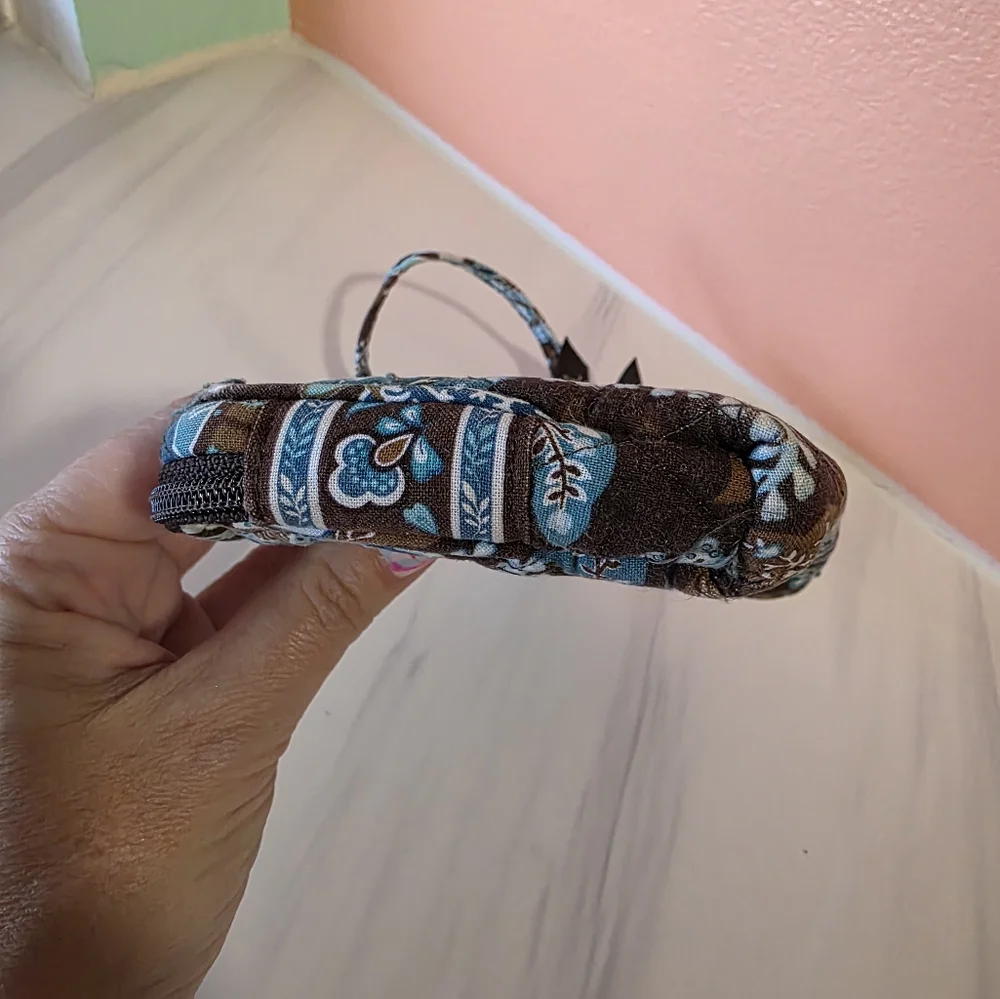 Vera Bradley Mini Bag Cosmetic Clutch Brown and Blue Paisley Floral Wristlet